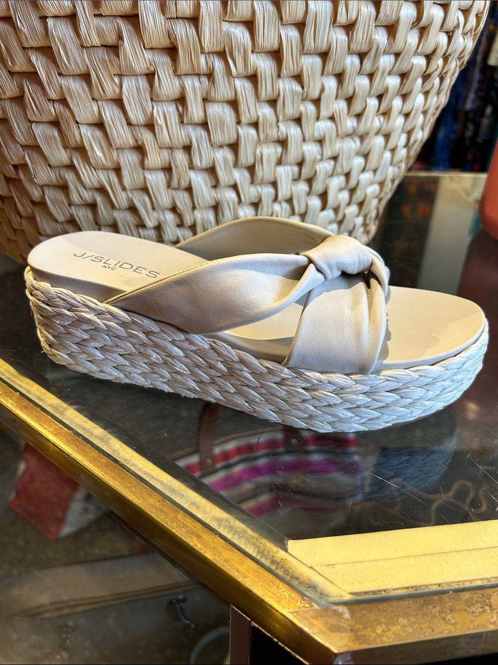 J Slides Cream Leather Platform Sandals NIB Sz 8.5 Msrp$178